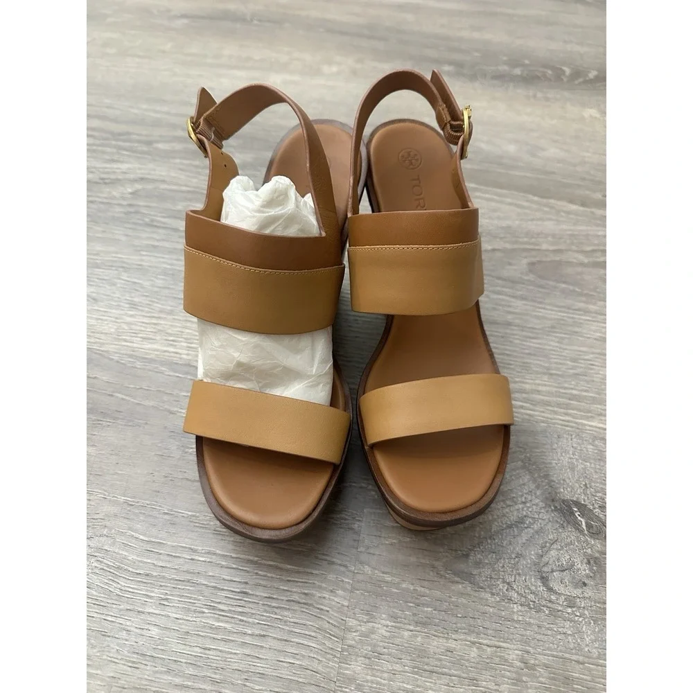 Tory Burch Selby Wedge Sandal Two Tone Brown Size 9